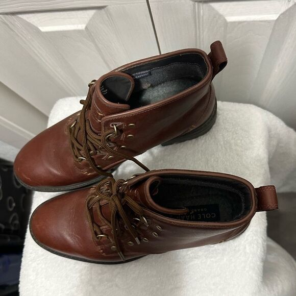 Cole Haan Briana Grand Lace-up Leather Hiker Boots 8.5 Brown Waterproof - Picture 3 of 10